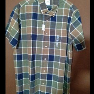 ROWM MEN’S BLUE TAN BUTTON FRONT SHIRT SIZE L TAGS